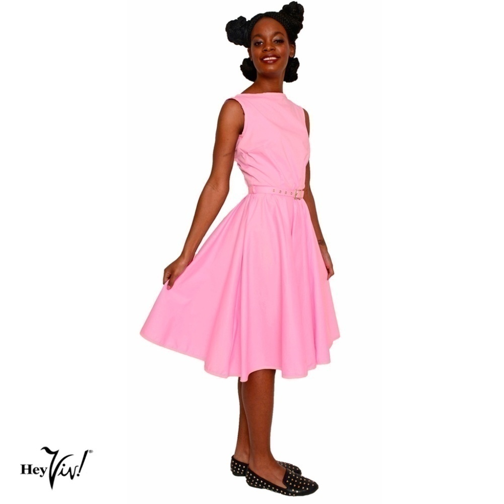 Pink Sleeveless Fit and Flare Dress Full Skirt Vintage Style Back Zip Sz Small